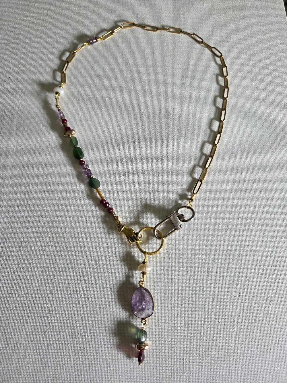 Amethyst Pendant With Serpentine Garnet Gem Accents
